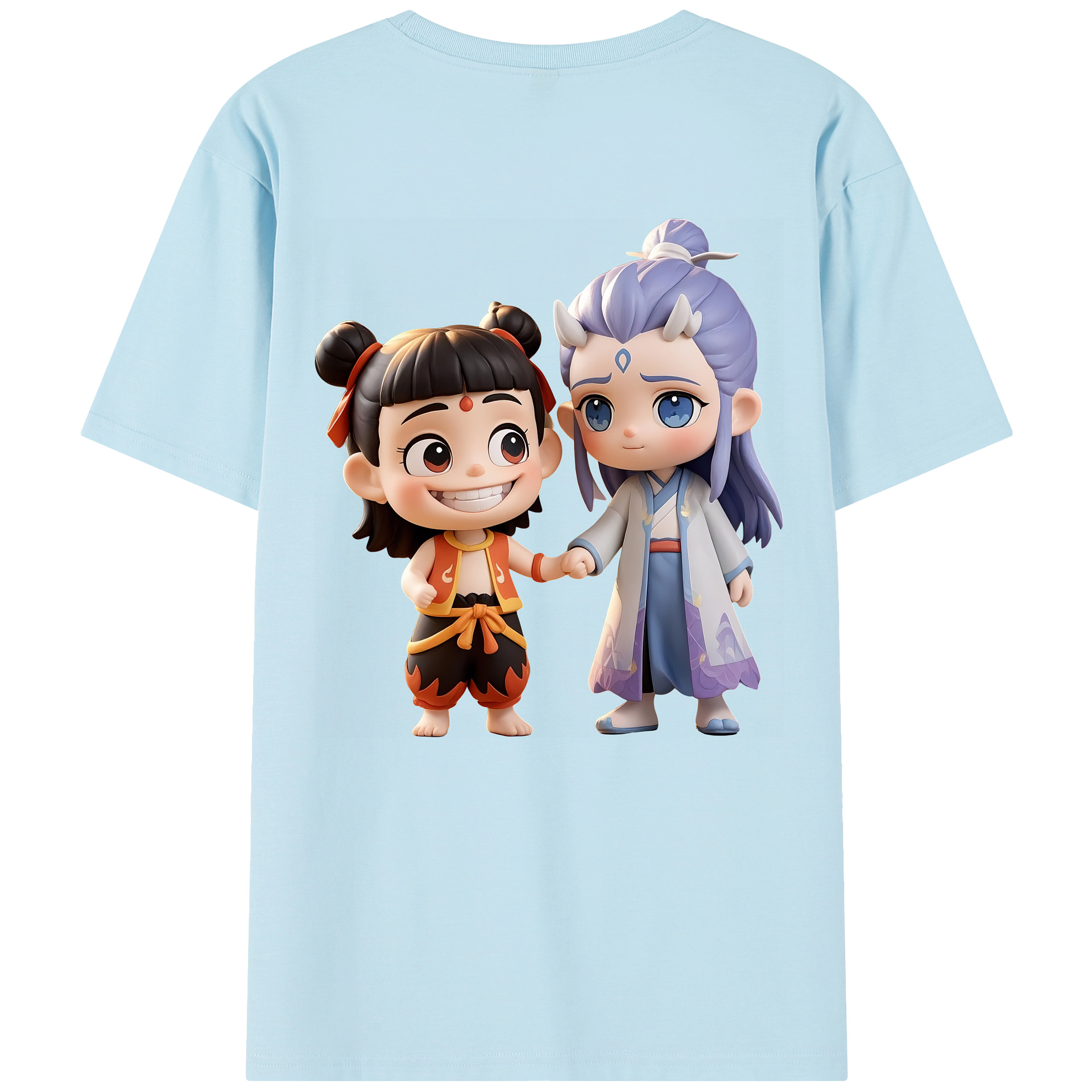 （画像用） Ne Zha 2 ナタ 魔童の大暴れ 綿100％半袖Tシャツ（背面プリント）